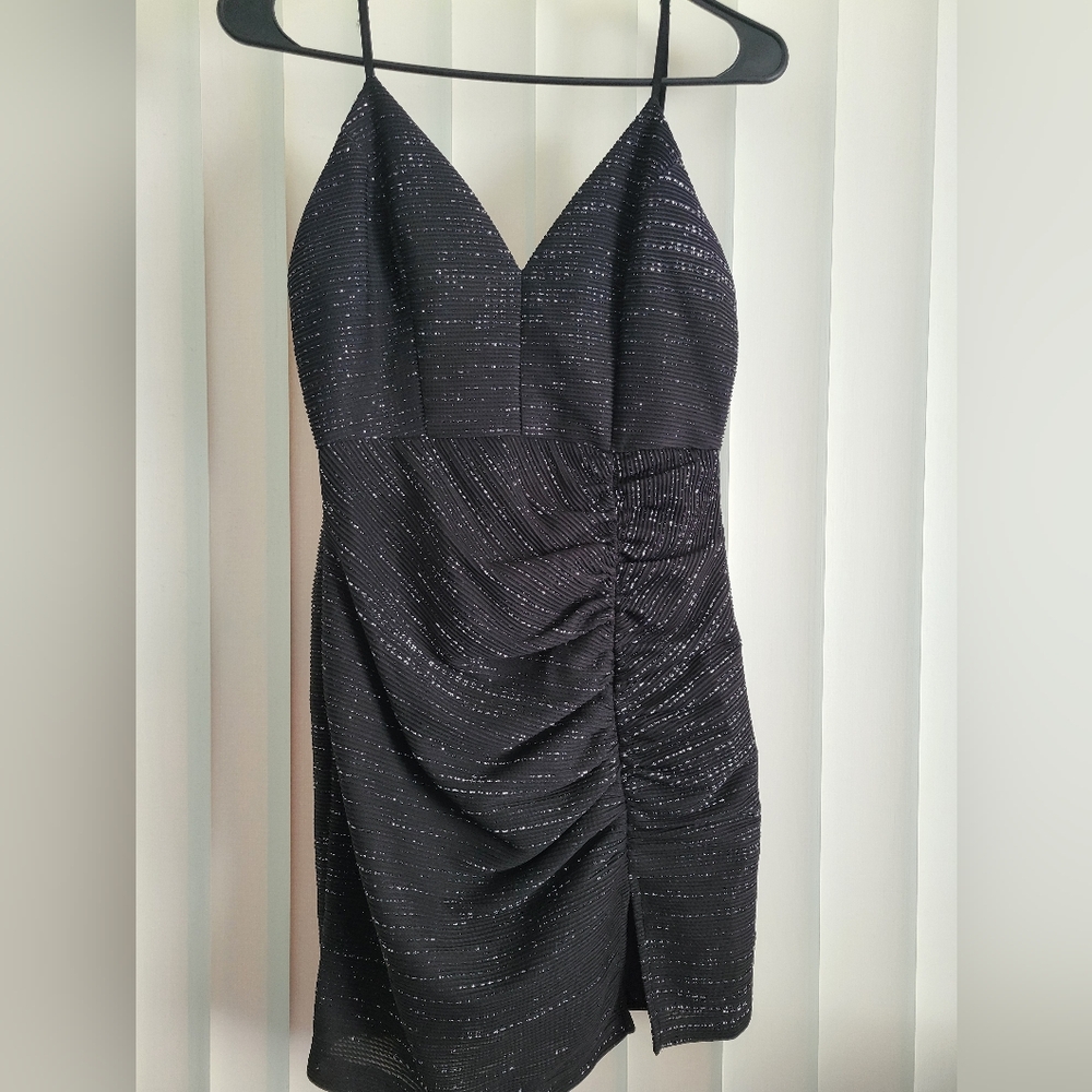 Chic Black Strapless Dress with Ruched Detail
